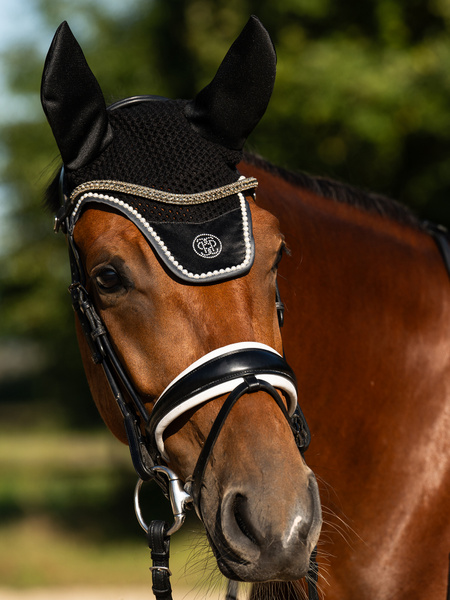 Pearl Monogram Dressage Saddle Pad + Ear Bonnet Black