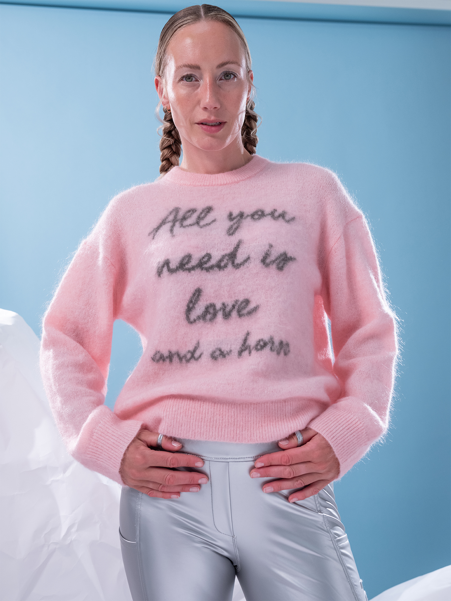 Quote Intarsia Mohair Crewneck