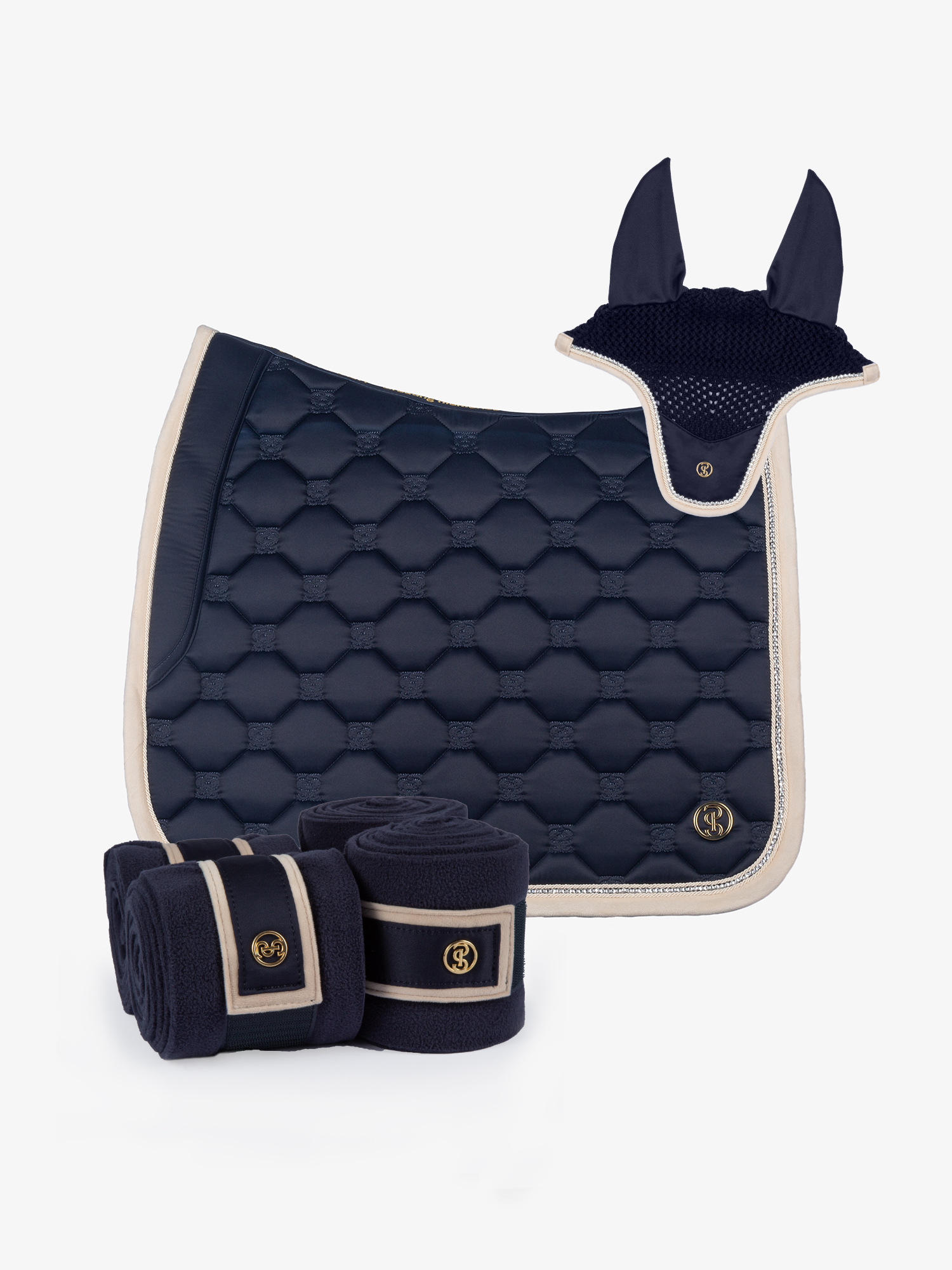Vintage Monogram Dressage Set - Saddle pad + Ear bonnet + Polos