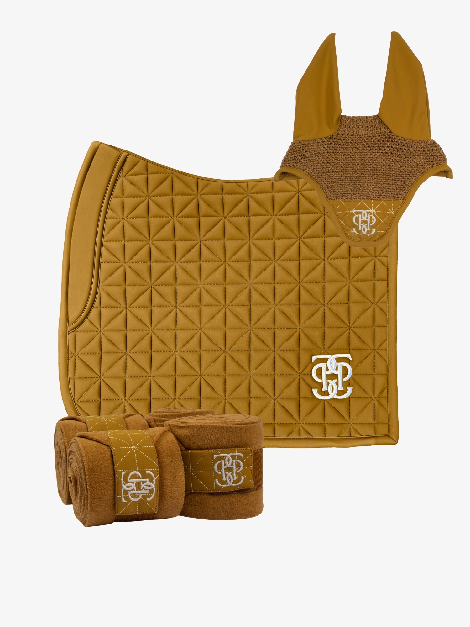 Diamond Quilt Dressage Saddle Pad Set - Saddle pad + Ear Bonnet + Polos