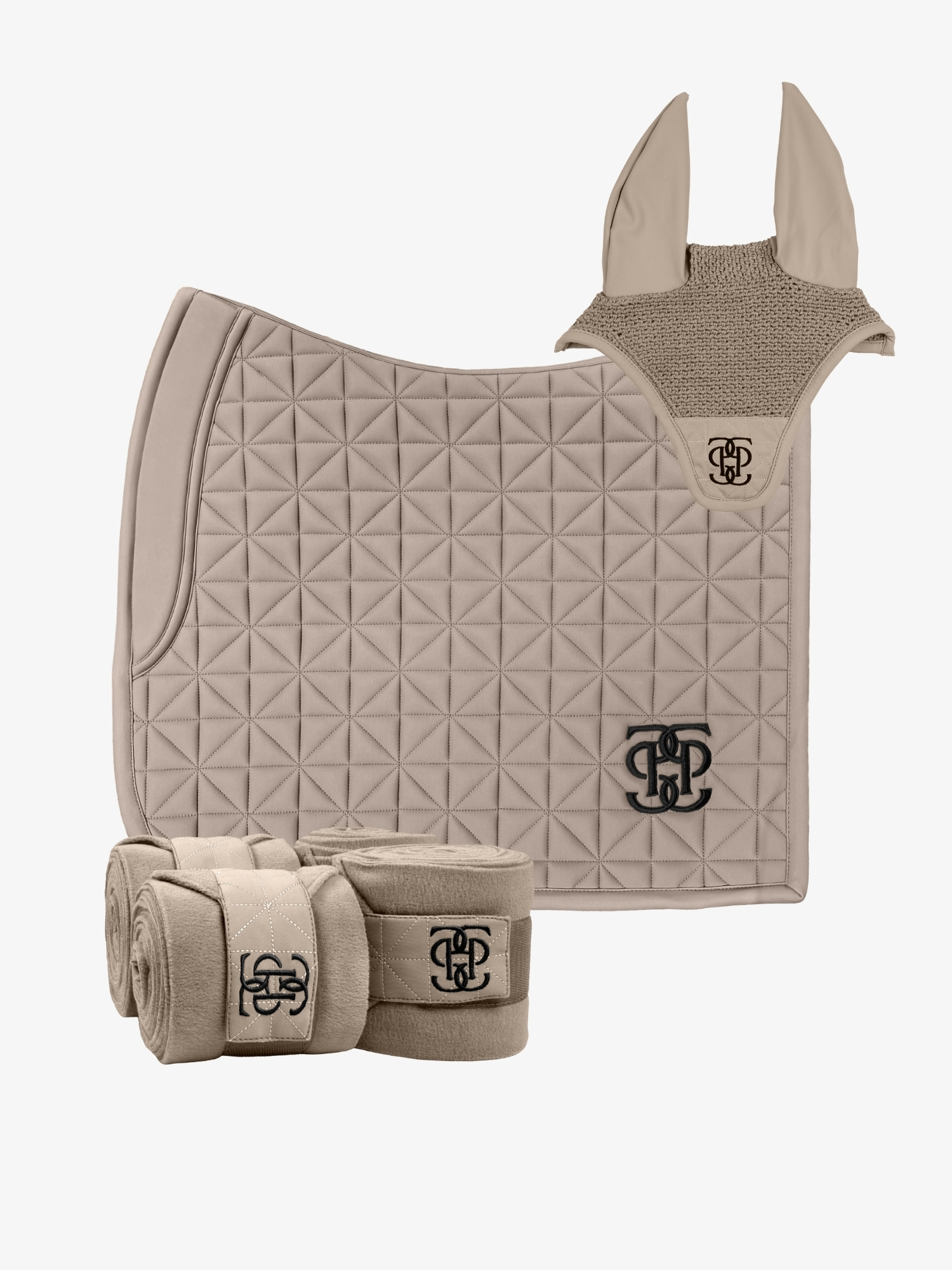 Diamond Quilt Dressage Saddle Pad Set - Saddle pad + Ear Bonnet + Polos