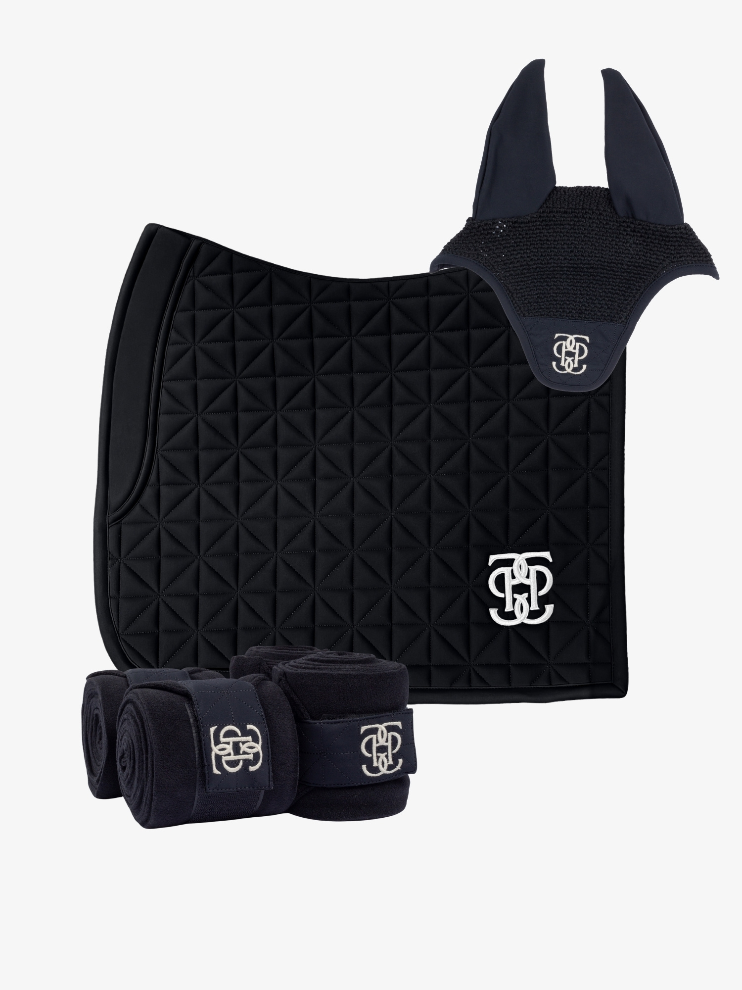 Diamond Quilt Dressage Saddle Pad Set - Saddle pad + Ear Bonnet + Polos