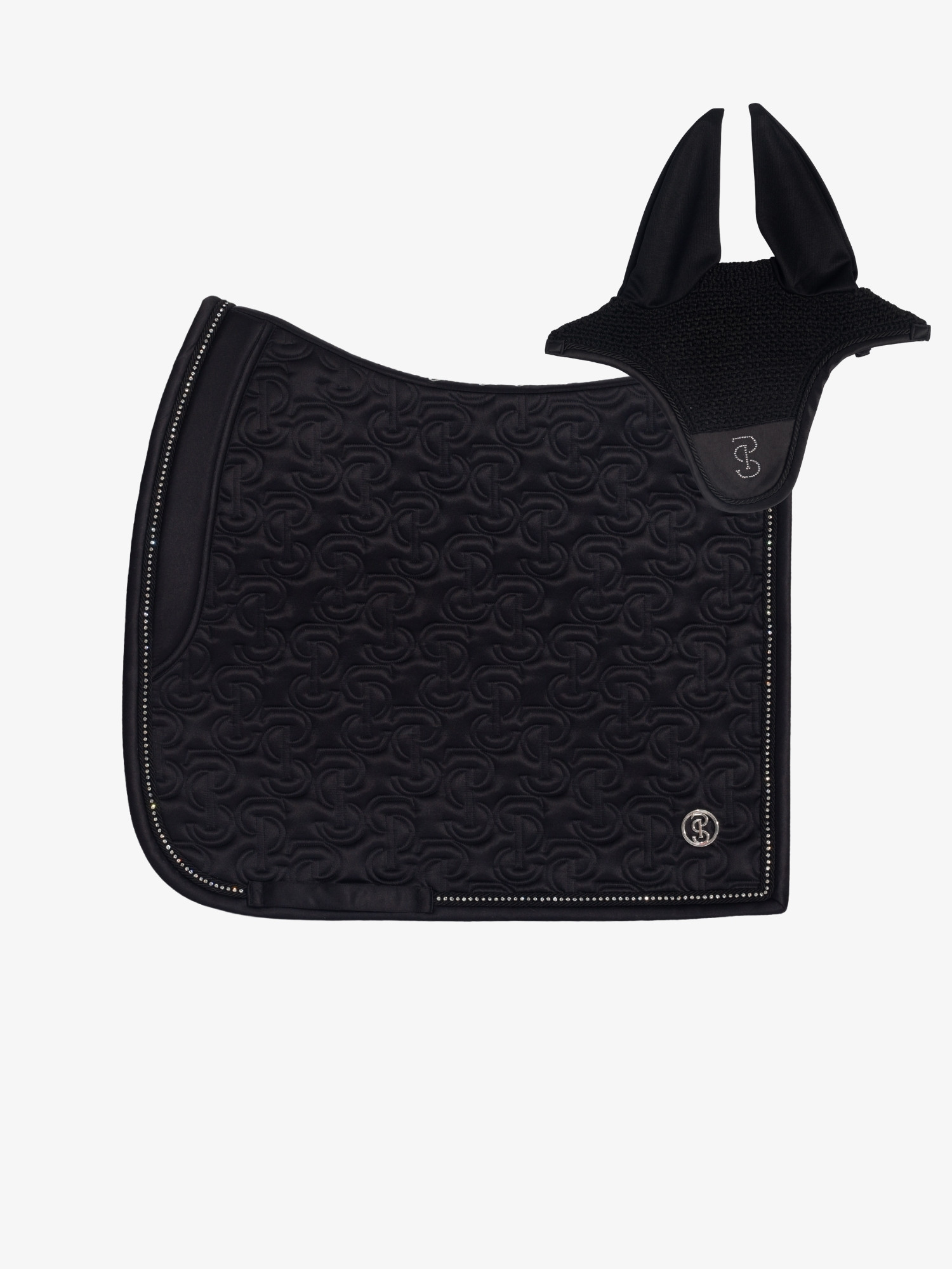 Crystal Dressage Saddle Pad + Crystal Satin Ear Bonnet Set