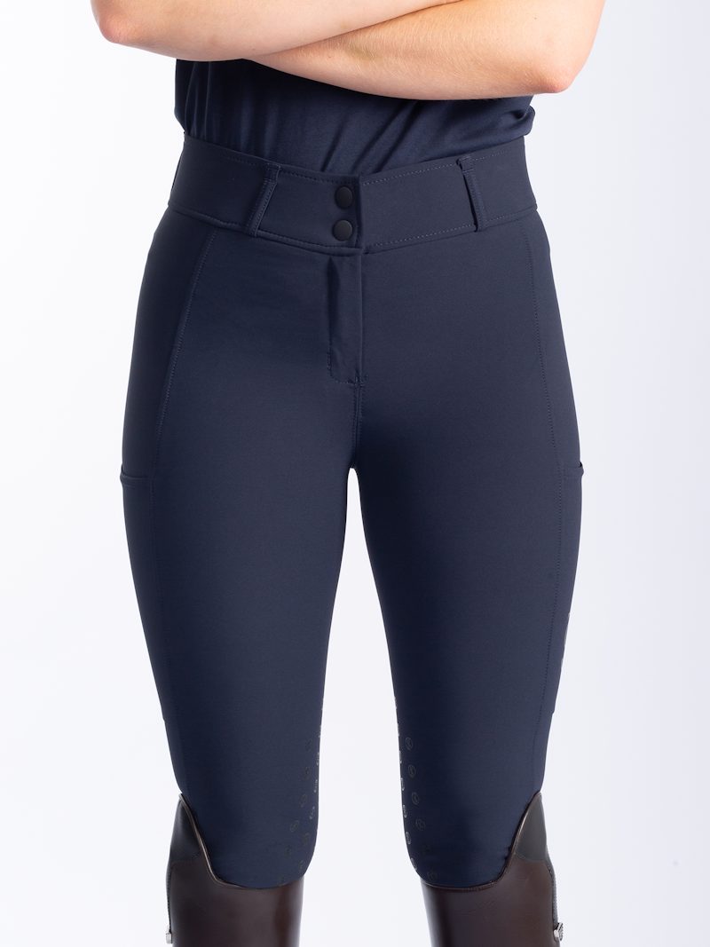  Womens Riding Tights Knee-Patch Breeches Equestrian Horse  Riding Pants Schooling Tights Zipper Pockets Navy Blue XL
