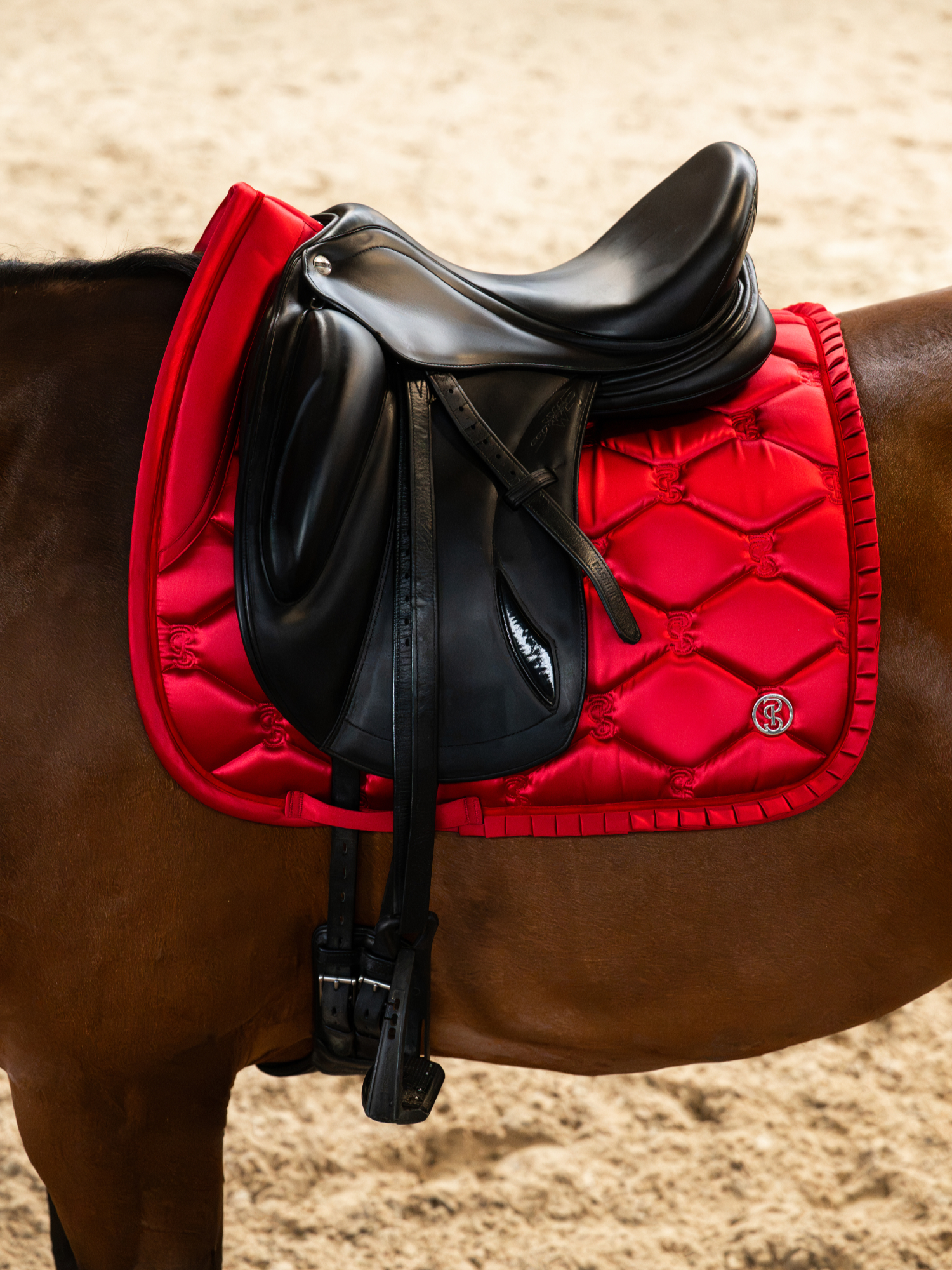 Saddle Pad Dressage Ruffle Cranberry Red